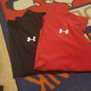 Black muscle shirt and red short sleeved